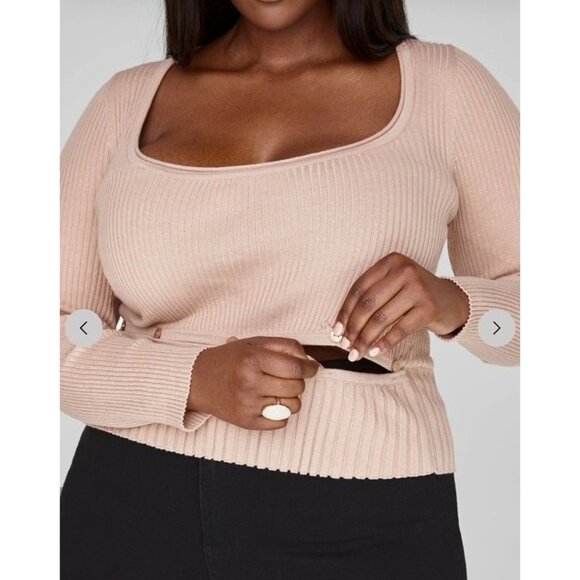 Fashion to Figure Ribbed Knit Sweater With Button Hem 3X - Picture 3 of 5